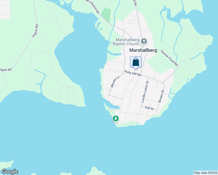 map of restaurants, bars, coffee shops, grocery stores, and more near 180 Moore Lane in Marshallberg