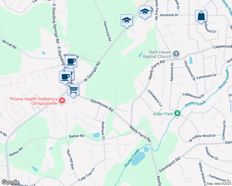 map of restaurants, bars, coffee shops, grocery stores, and more near 199 Dutchess Road in Simpsonville