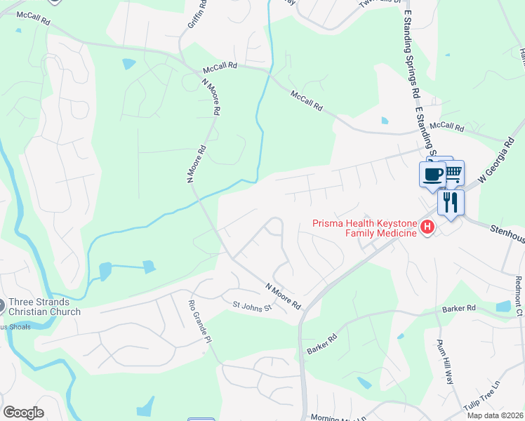 map of restaurants, bars, coffee shops, grocery stores, and more near 140 Summer Oak Lane in Simpsonville