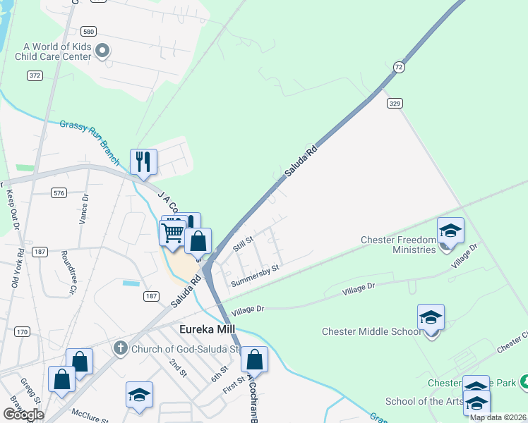 map of restaurants, bars, coffee shops, grocery stores, and more near 722 Saluda Rd in Chester