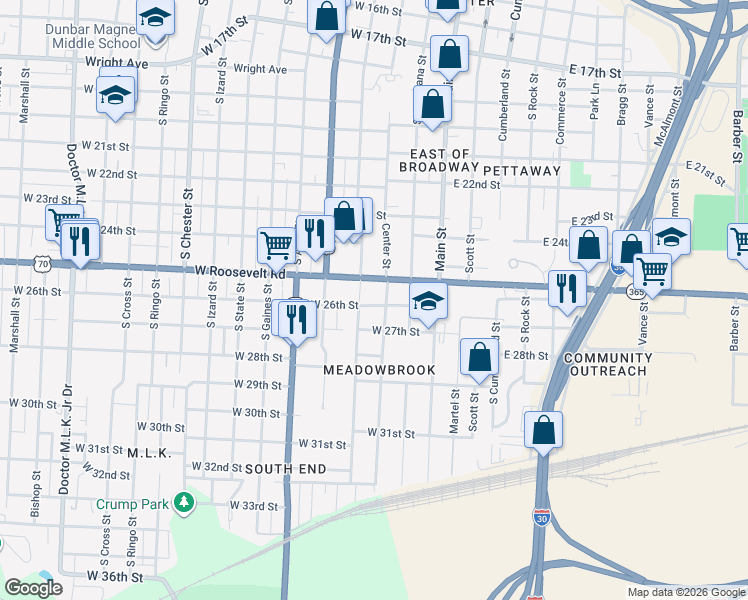 map of restaurants, bars, coffee shops, grocery stores, and more near 310 West 26th Street in Little Rock