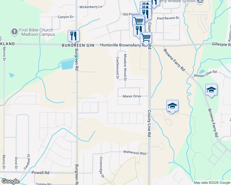 map of restaurants, bars, coffee shops, grocery stores, and more near 137 Arborwood Drive in Madison