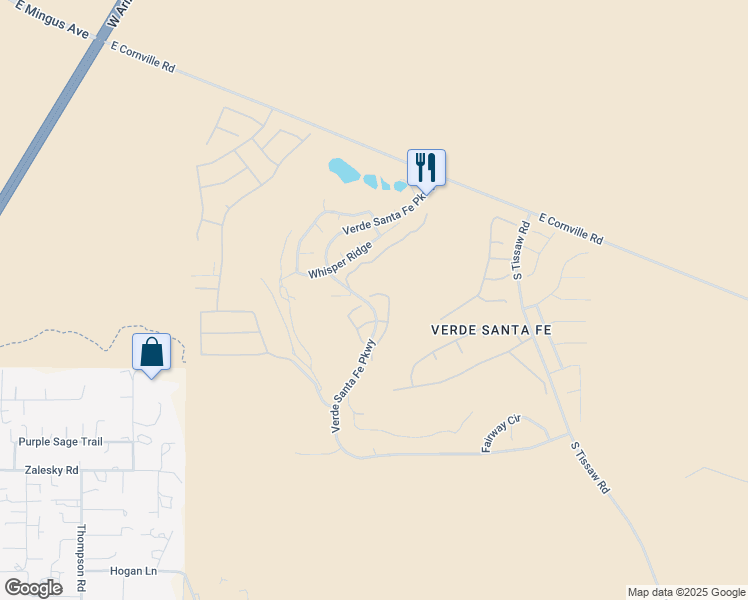 map of restaurants, bars, coffee shops, grocery stores, and more near 410 South Valle Escondido in Cornville
