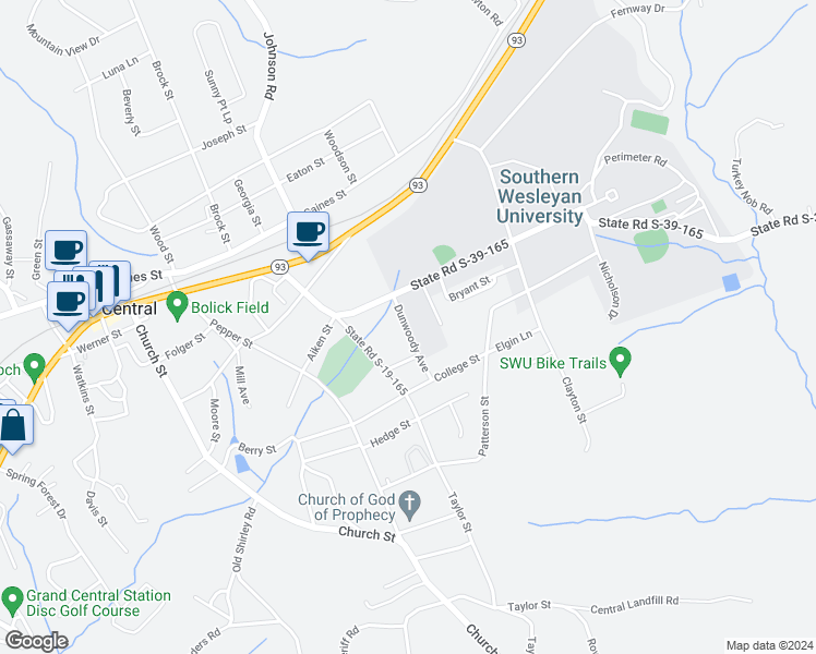 map of restaurants, bars, coffee shops, grocery stores, and more near 307 Dunwoody Avenue in Central