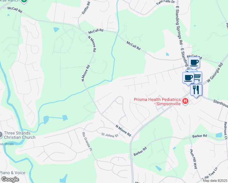 map of restaurants, bars, coffee shops, grocery stores, and more near 144 Summer Oak Lane in Simpsonville