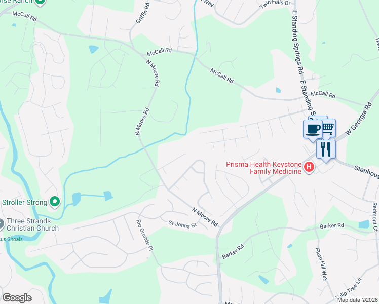map of restaurants, bars, coffee shops, grocery stores, and more near 140 Summer Oak Lane in Simpsonville