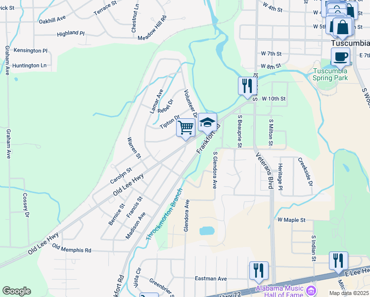 map of restaurants, bars, coffee shops, grocery stores, and more near 800-898 Madison St in Tuscumbia