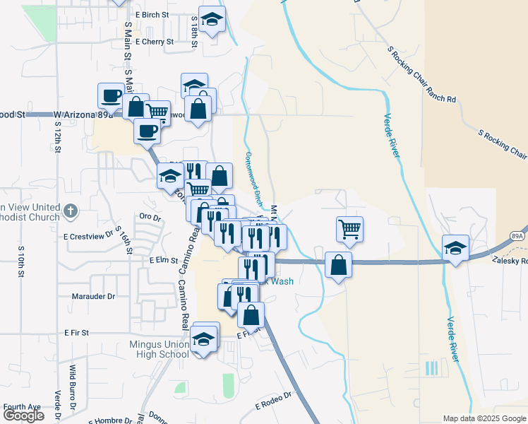 map of restaurants, bars, coffee shops, grocery stores, and more near 885 Cove Parkway in Cottonwood