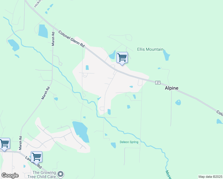 map of restaurants, bars, coffee shops, grocery stores, and more near 3525 Rocky Lane in Little Rock