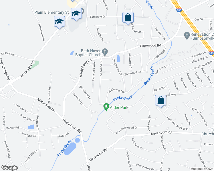 map of restaurants, bars, coffee shops, grocery stores, and more near 8 Arkrose Court in Simpsonville