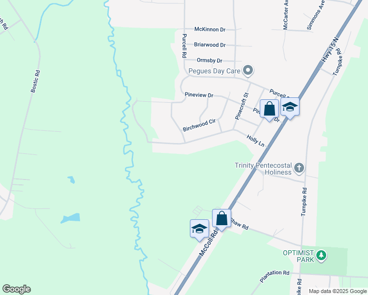 map of restaurants, bars, coffee shops, grocery stores, and more near 12500 Holly Lane in Laurinburg