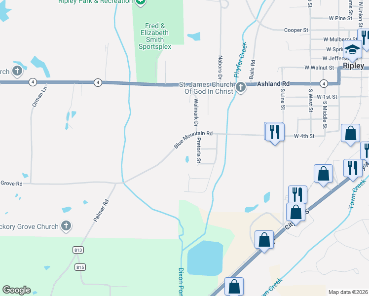 map of restaurants, bars, coffee shops, grocery stores, and more near 213-299 Pretoria Street in Ripley