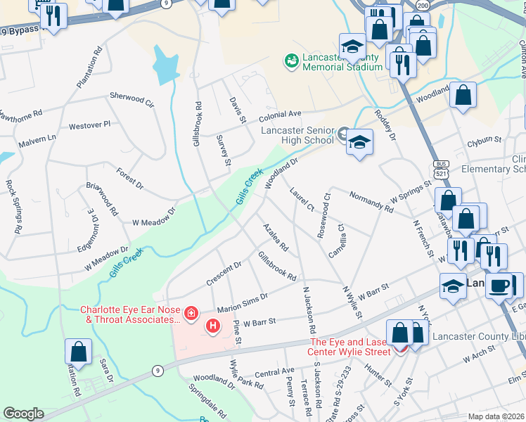map of restaurants, bars, coffee shops, grocery stores, and more near 208 Azalea Road in Lancaster
