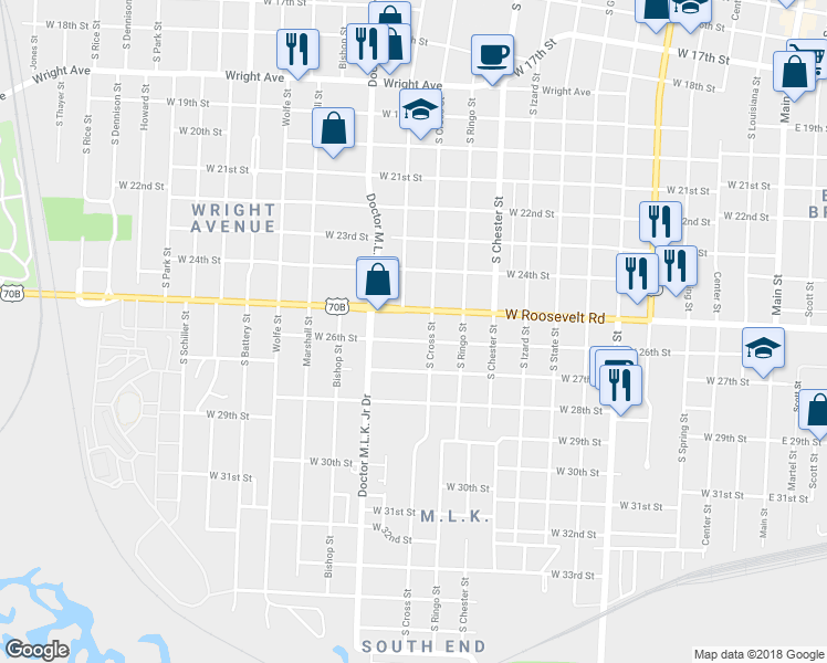 map of restaurants, bars, coffee shops, grocery stores, and more near 1212 West 26th Street in Little Rock
