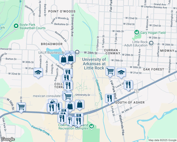 map of restaurants, bars, coffee shops, grocery stores, and more near 112172 Dr. Martin Luther King Jr. Drive in Little Rock