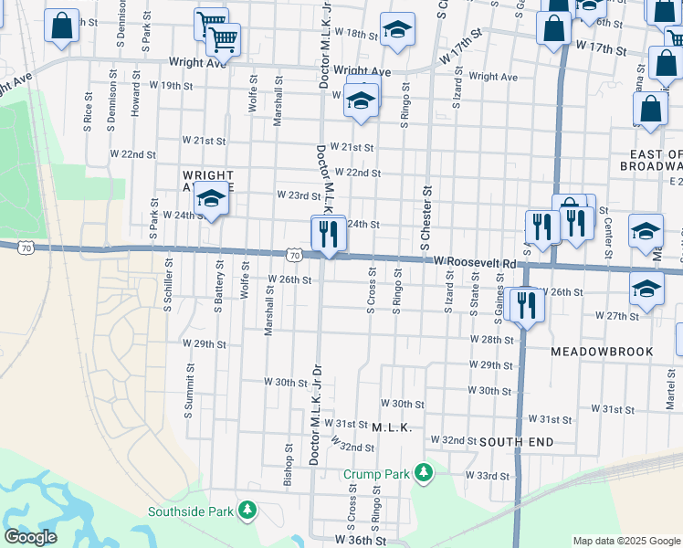 map of restaurants, bars, coffee shops, grocery stores, and more near 1305 West 26th Street in Little Rock