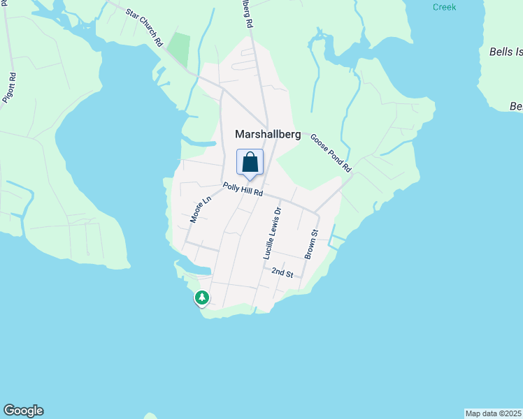 map of restaurants, bars, coffee shops, grocery stores, and more near 115 Polly Way Lane in Marshallberg