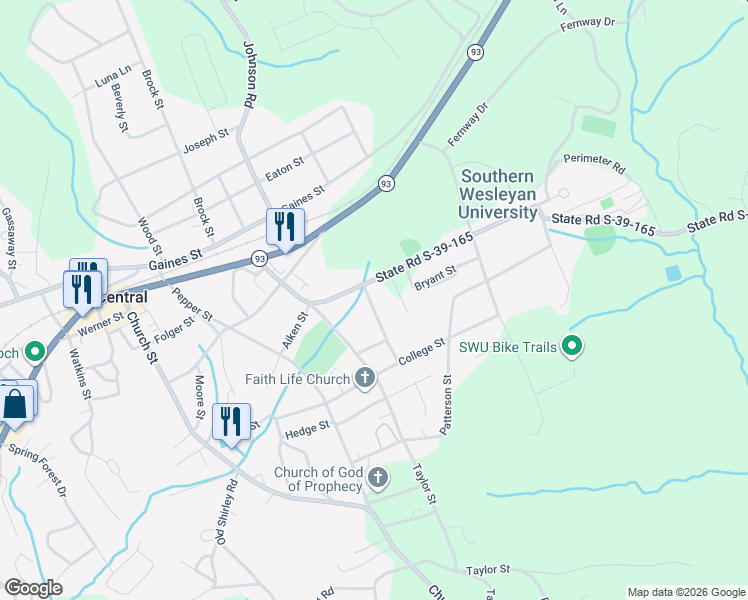 map of restaurants, bars, coffee shops, grocery stores, and more near 203 Dunwoody Avenue in Central