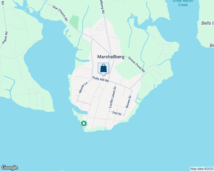 map of restaurants, bars, coffee shops, grocery stores, and more near 115 Polly Way Lane in Marshallberg