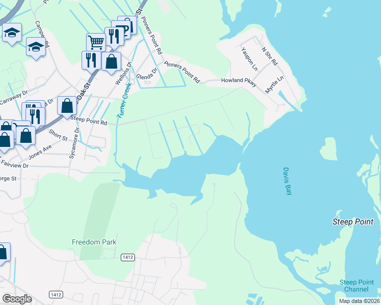 map of restaurants, bars, coffee shops, grocery stores, and more near 242 Gibbs Court in Beaufort