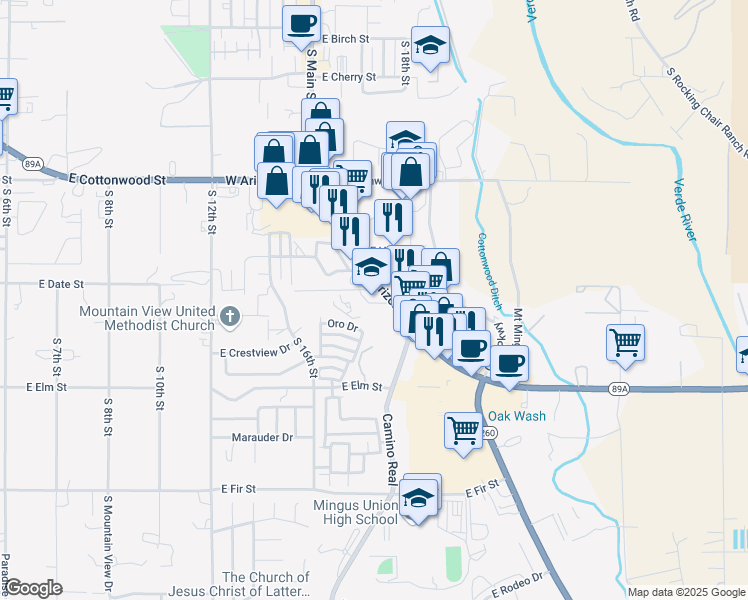map of restaurants, bars, coffee shops, grocery stores, and more near 830 South Main Street in Cottonwood
