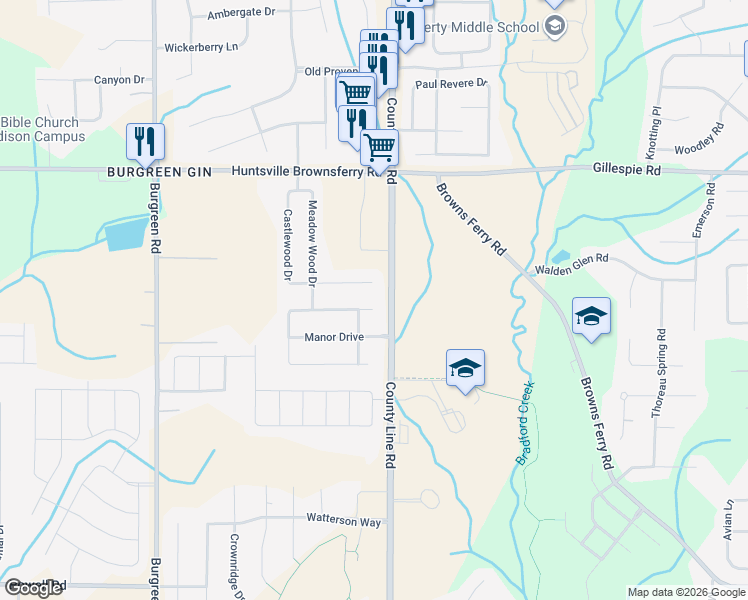 map of restaurants, bars, coffee shops, grocery stores, and more near 162 Castlewood Drive in Madison
