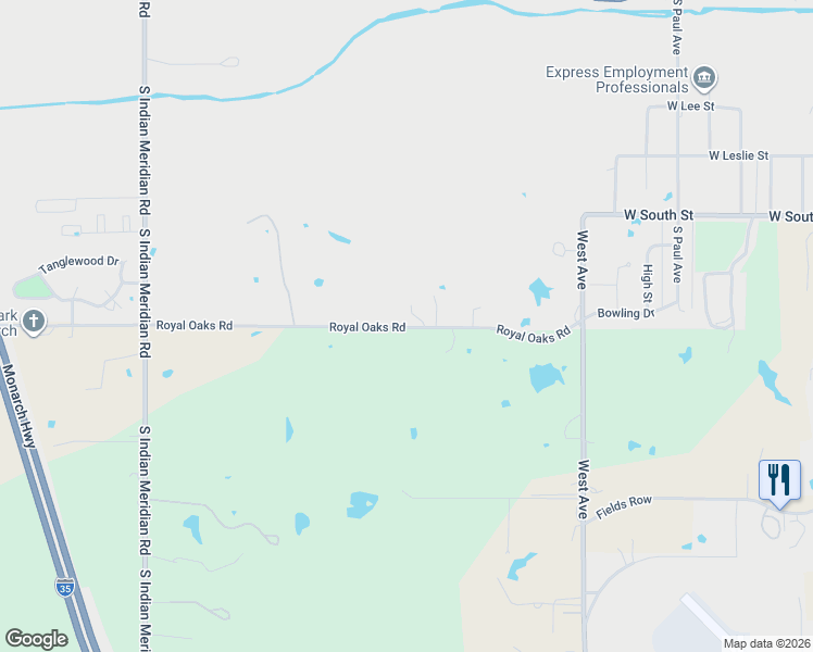 map of restaurants, bars, coffee shops, grocery stores, and more near 1419 Royal Oaks Road in Pauls Valley