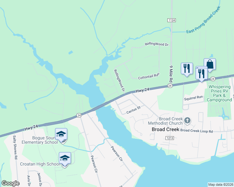 map of restaurants, bars, coffee shops, grocery stores, and more near 131 Carpenters Road in Newport