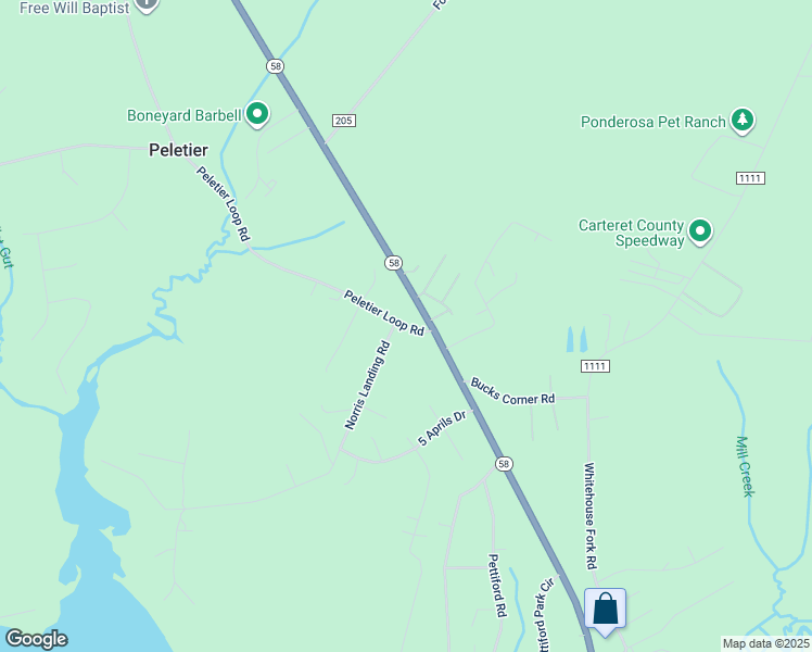 map of restaurants, bars, coffee shops, grocery stores, and more near 108 Peletier Shores Drive in Swansboro