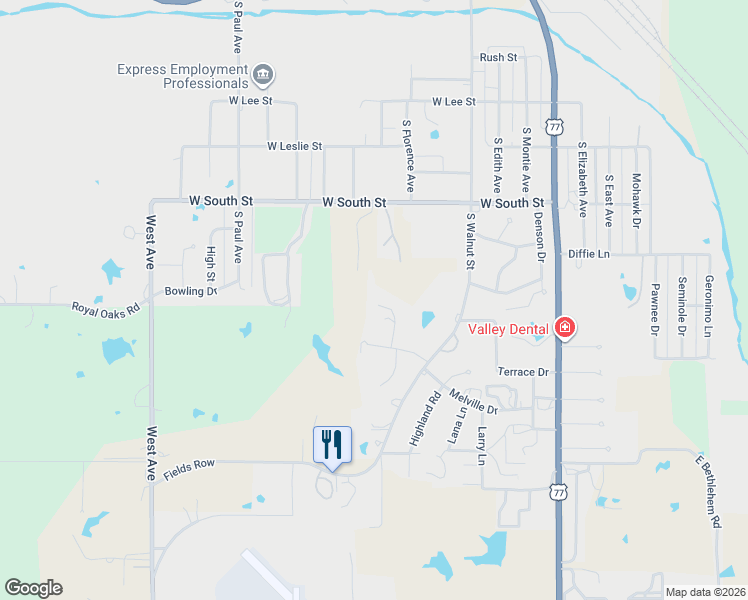 map of restaurants, bars, coffee shops, grocery stores, and more near 116 Grandview Avenue in Pauls Valley