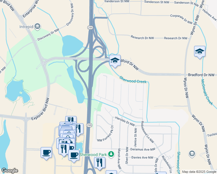 map of restaurants, bars, coffee shops, grocery stores, and more near 515 Seaborn Drive Northwest in Huntsville