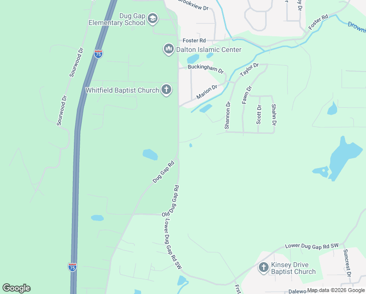 map of restaurants, bars, coffee shops, grocery stores, and more near 2309 Dug Gap Road in Dalton
