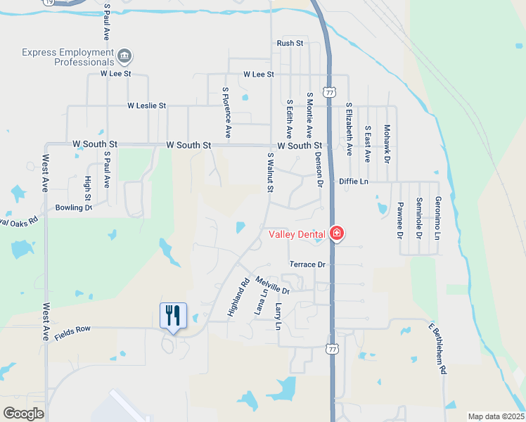 map of restaurants, bars, coffee shops, grocery stores, and more near 1409 South Walnut Street in Pauls Valley