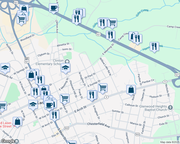 map of restaurants, bars, coffee shops, grocery stores, and more near 203-209 Thomas Lane in Lancaster