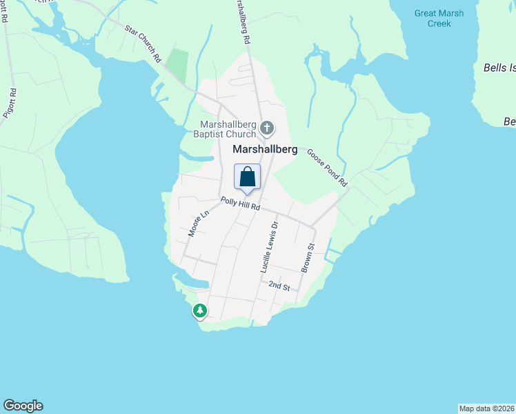 map of restaurants, bars, coffee shops, grocery stores, and more near 137 Polly Way Lane in Marshallberg
