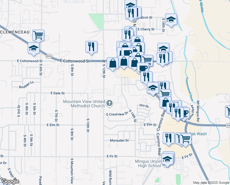 map of restaurants, bars, coffee shops, grocery stores, and more near 809 South 15th Street in Cottonwood