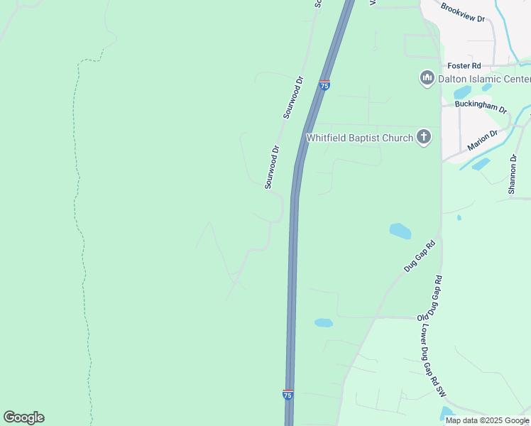 map of restaurants, bars, coffee shops, grocery stores, and more near 2000 Sourwood Drive in Dalton