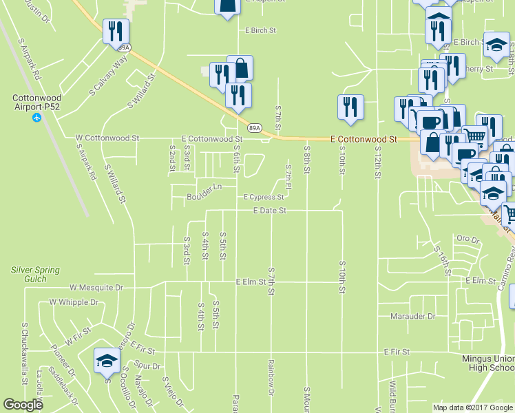 map of restaurants, bars, coffee shops, grocery stores, and more near 644 East Date Street in Cottonwood