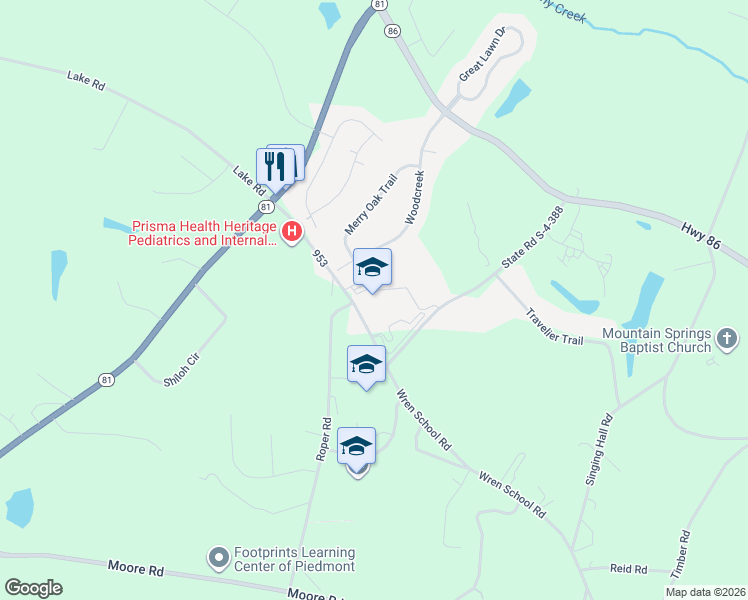 map of restaurants, bars, coffee shops, grocery stores, and more near 1010 Wren School Road in Piedmont