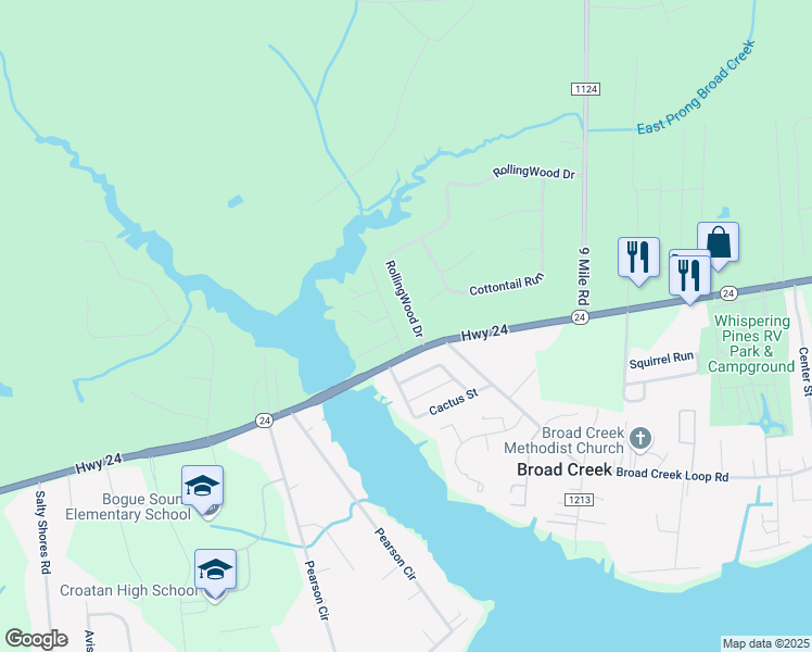 map of restaurants, bars, coffee shops, grocery stores, and more near 400 Rolling Wood Drive in Newport