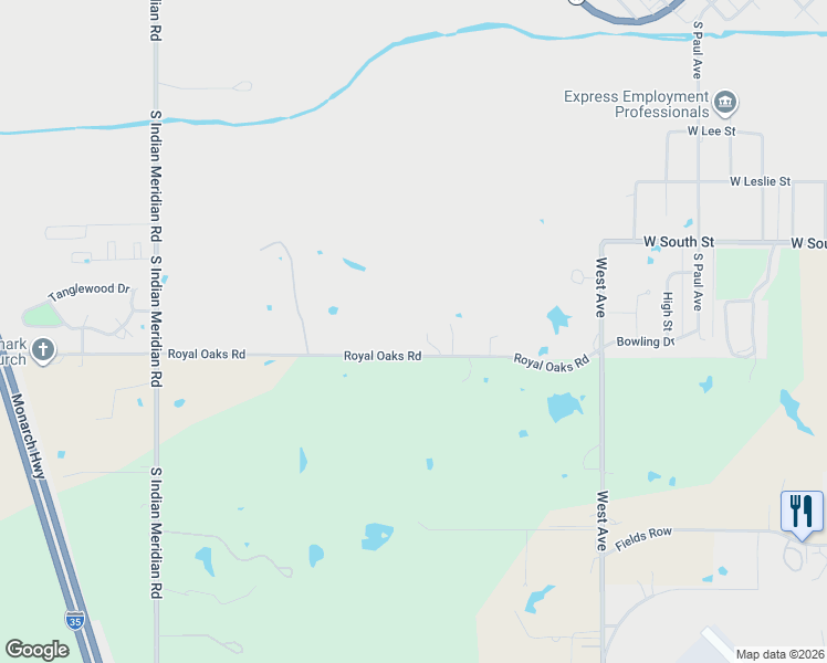 map of restaurants, bars, coffee shops, grocery stores, and more near 1419 Royal Oaks Road in Pauls Valley