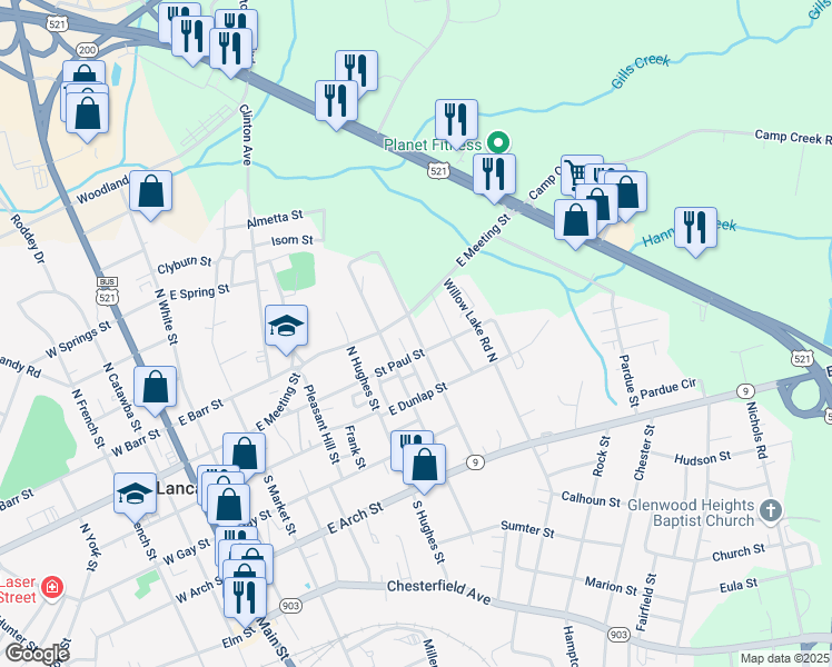 map of restaurants, bars, coffee shops, grocery stores, and more near 203-209 Thomas Lane in Lancaster