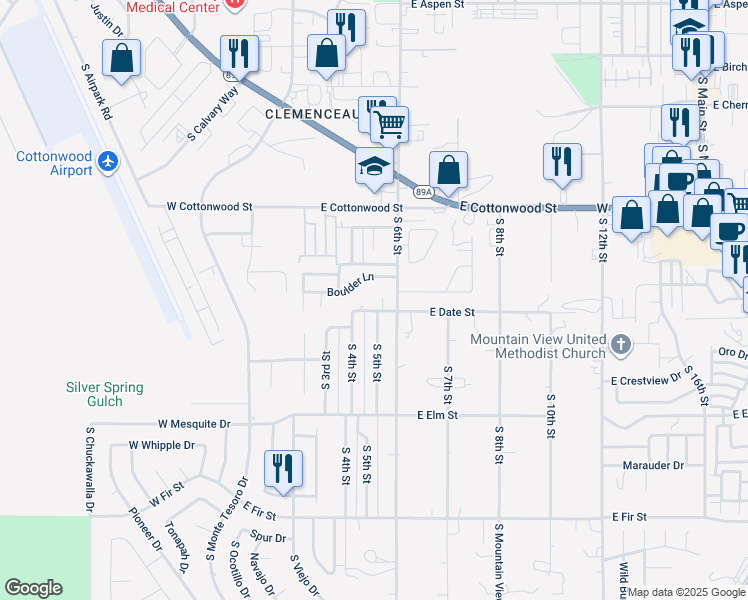 map of restaurants, bars, coffee shops, grocery stores, and more near 400 East Date Street in Cottonwood