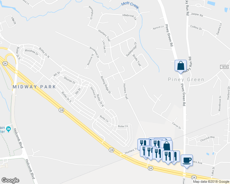 map of restaurants, bars, coffee shops, grocery stores, and more near 1924 Greenstone Court in Piney Green