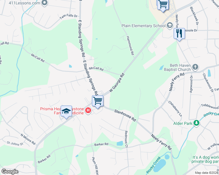 map of restaurants, bars, coffee shops, grocery stores, and more near 1212 West Georgia Road in Simpsonville