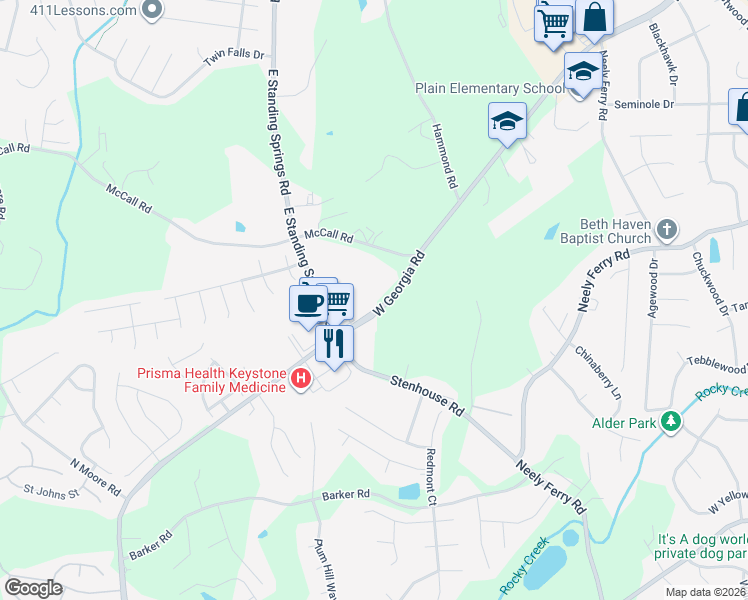 map of restaurants, bars, coffee shops, grocery stores, and more near 1212 West Georgia Road in Simpsonville