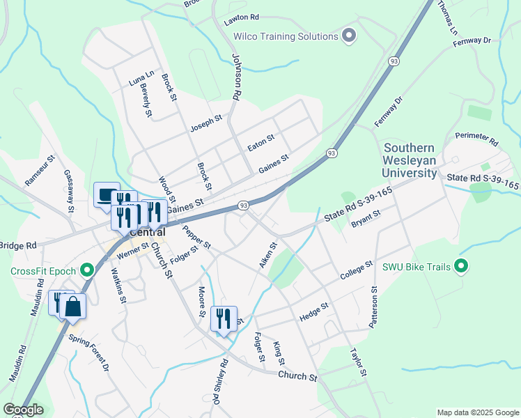 map of restaurants, bars, coffee shops, grocery stores, and more near 302b East Main Street in Central
