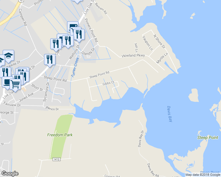 map of restaurants, bars, coffee shops, grocery stores, and more near 234 Gibbs Court in Beaufort