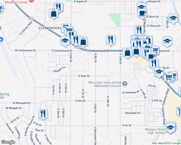 map of restaurants, bars, coffee shops, grocery stores, and more near 720 East Date Street in Cottonwood