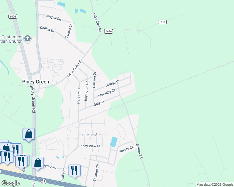 map of restaurants, bars, coffee shops, grocery stores, and more near 242 Walton Road in Piney Green